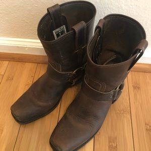 Frye brown harness boots, size women’s 8